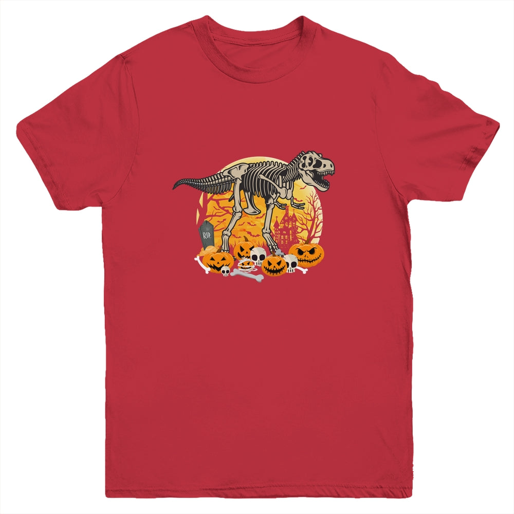 Dinosaur T Rex Skeleton Pumpkin With Moon Halloween Costume Youth Youth Shirt | Teecentury.com