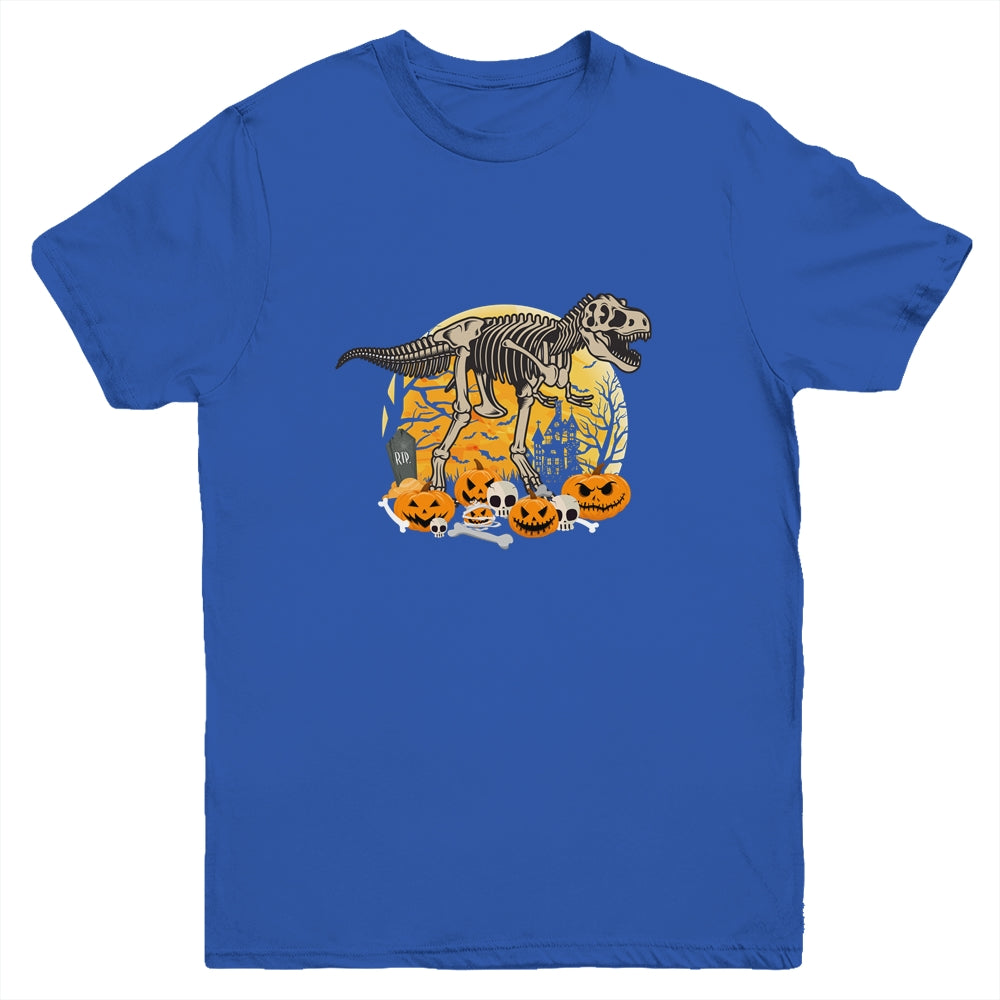 Dinosaur T Rex Skeleton Pumpkin With Moon Halloween Costume Youth Youth Shirt | Teecentury.com