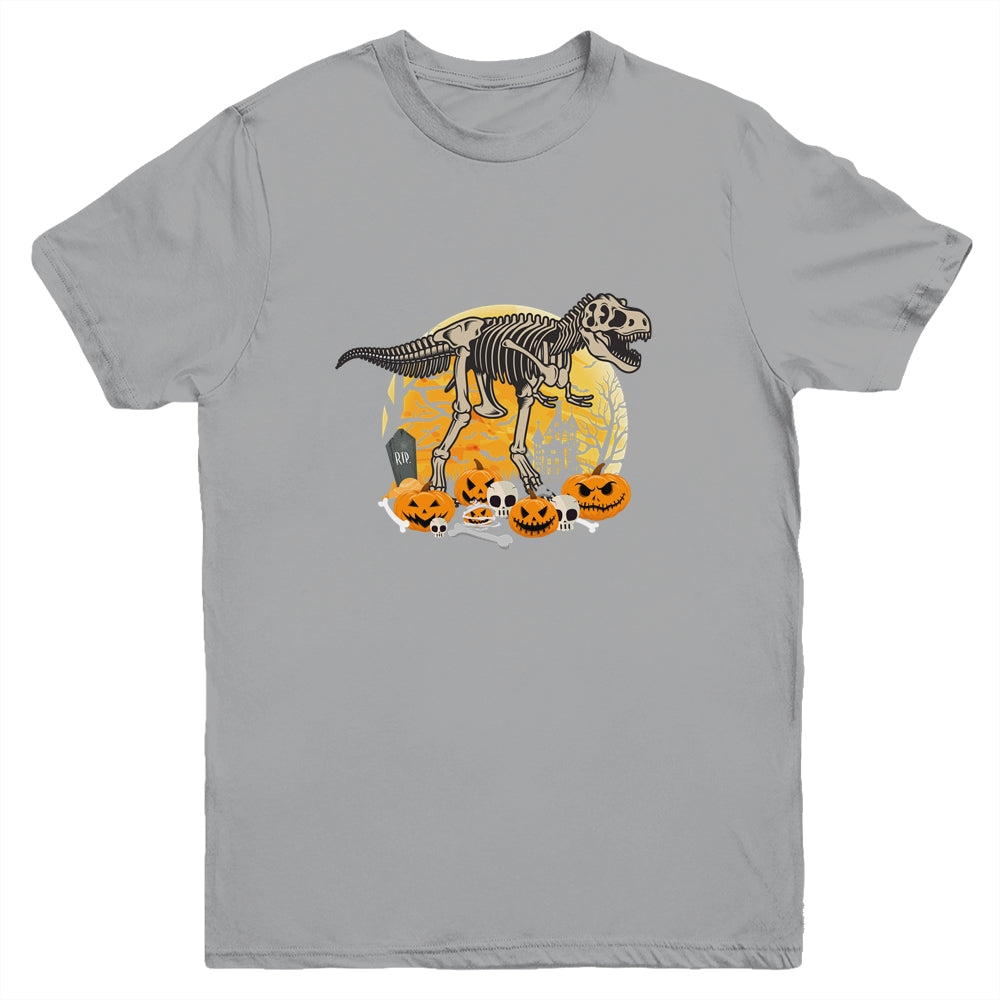 Dinosaur T Rex Skeleton Pumpkin With Moon Halloween Costume Youth Youth Shirt | Teecentury.com
