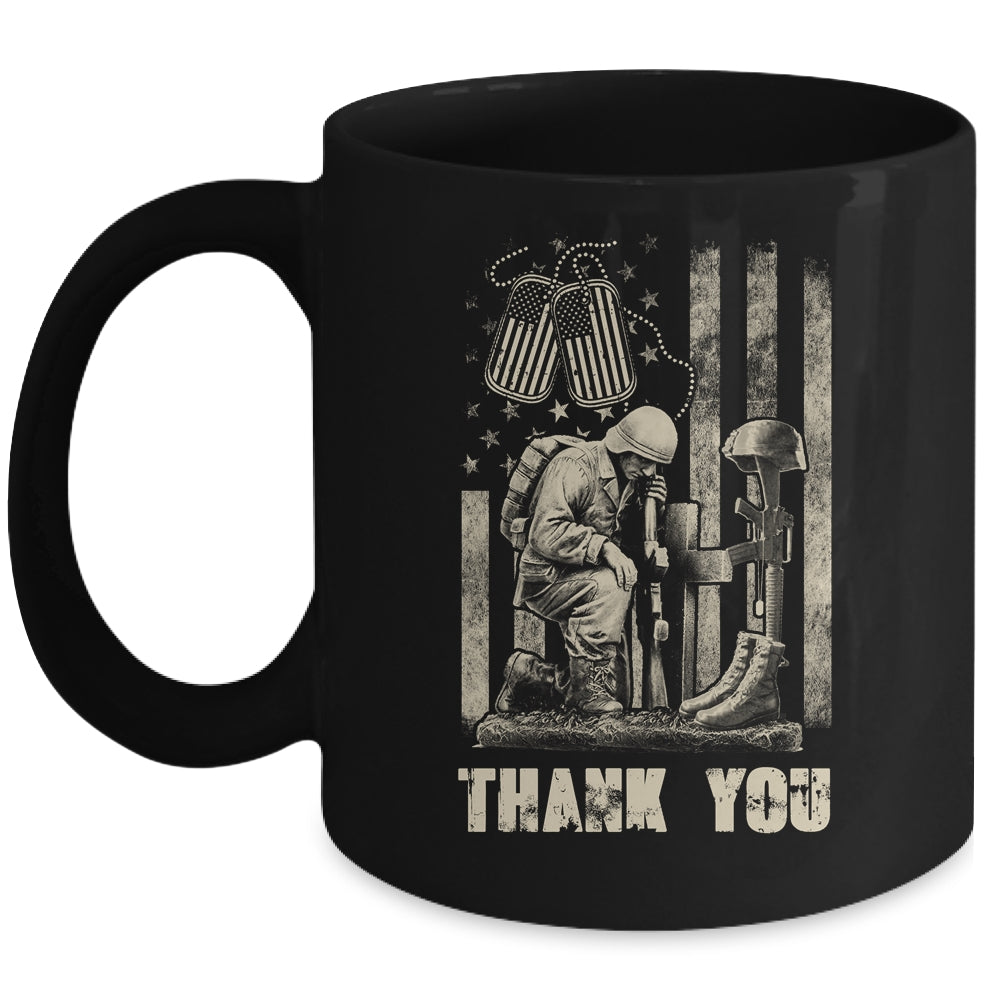 Distressed Memorial Day Flag Veteran Military Boots Dog Tags Mug Coffee Mug | Teecentury.com