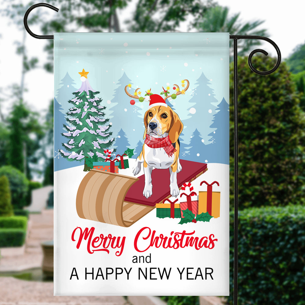 Dog Beagle Christmas Flag Merry Christmas and Happy New Year Welcome Gift for Dog Lovers Flag | Teecentury.com