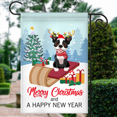 Dog Boston Terrier Christmas Flag Merry Christmas and Happy New Year Welcome Gift for Dog Lovers Flag | Teecentury.com