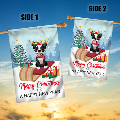 Dog Boston Terrier Christmas Flag Merry Christmas and Happy New Year Welcome Gift for Dog Lovers Flag | Teecentury.com