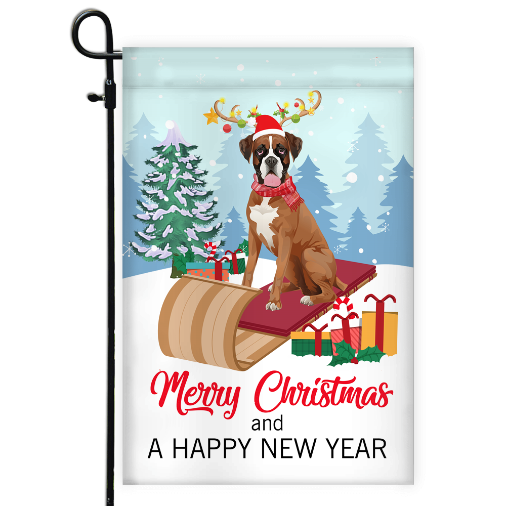 Dog Boxer Christmas Flag Merry Christmas and Happy New Year Welcome Gift for Dog Lovers Flag | Teecentury.com