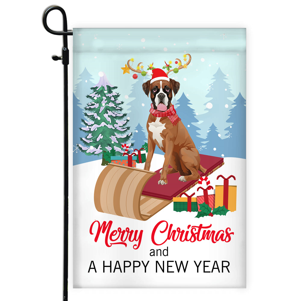 Dog Boxer Christmas Flag Merry Christmas and Happy New Year Welcome Gift for Dog Lovers Flag | Teecentury.com