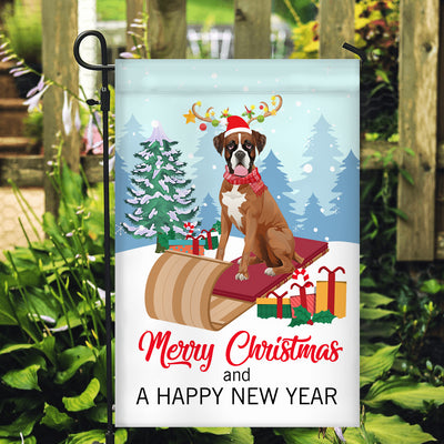 Dog Boxer Christmas Flag Merry Christmas and Happy New Year Welcome Gift for Dog Lovers Flag | Teecentury.com