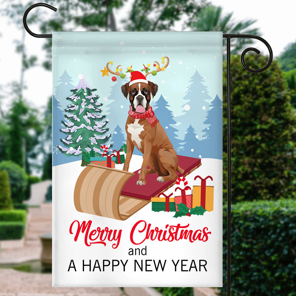 Dog Boxer Christmas Flag Merry Christmas and Happy New Year Welcome Gift for Dog Lovers Flag | Teecentury.com
