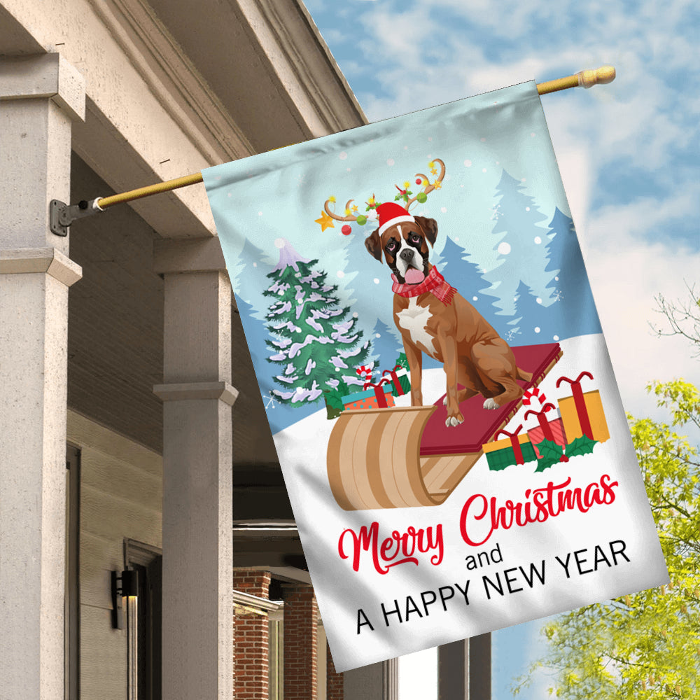 Dog Boxer Christmas Flag Merry Christmas and Happy New Year Welcome Gift for Dog Lovers Flag | Teecentury.com