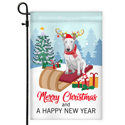 Dog Bull Terrier Christmas Flag Merry Christmas and Happy New Year Welcome Gift for Dog Lovers Flag | Teecentury.com