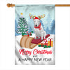 Dog Bull Terrier Christmas Flag Merry Christmas and Happy New Year Welcome Gift for Dog Lovers Flag | Teecentury.com