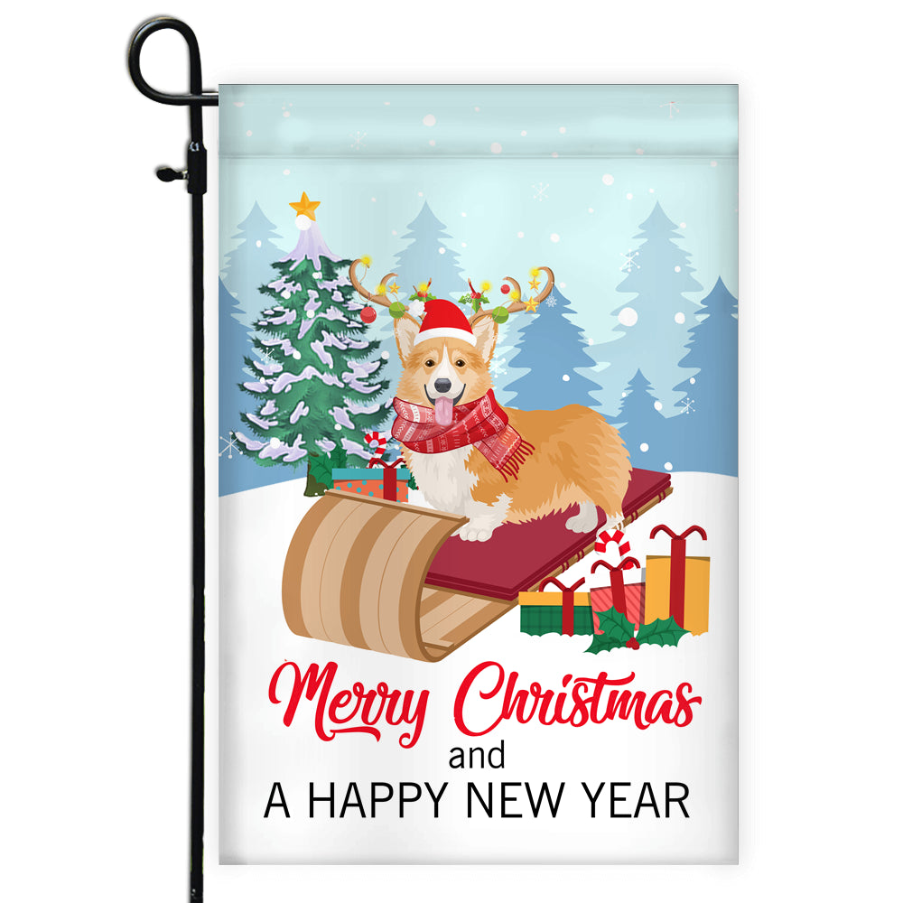 Dog Corgi Christmas Flag Merry Christmas and Happy New Year Welcome Gift for Dog Lovers Flag | Teecentury.com