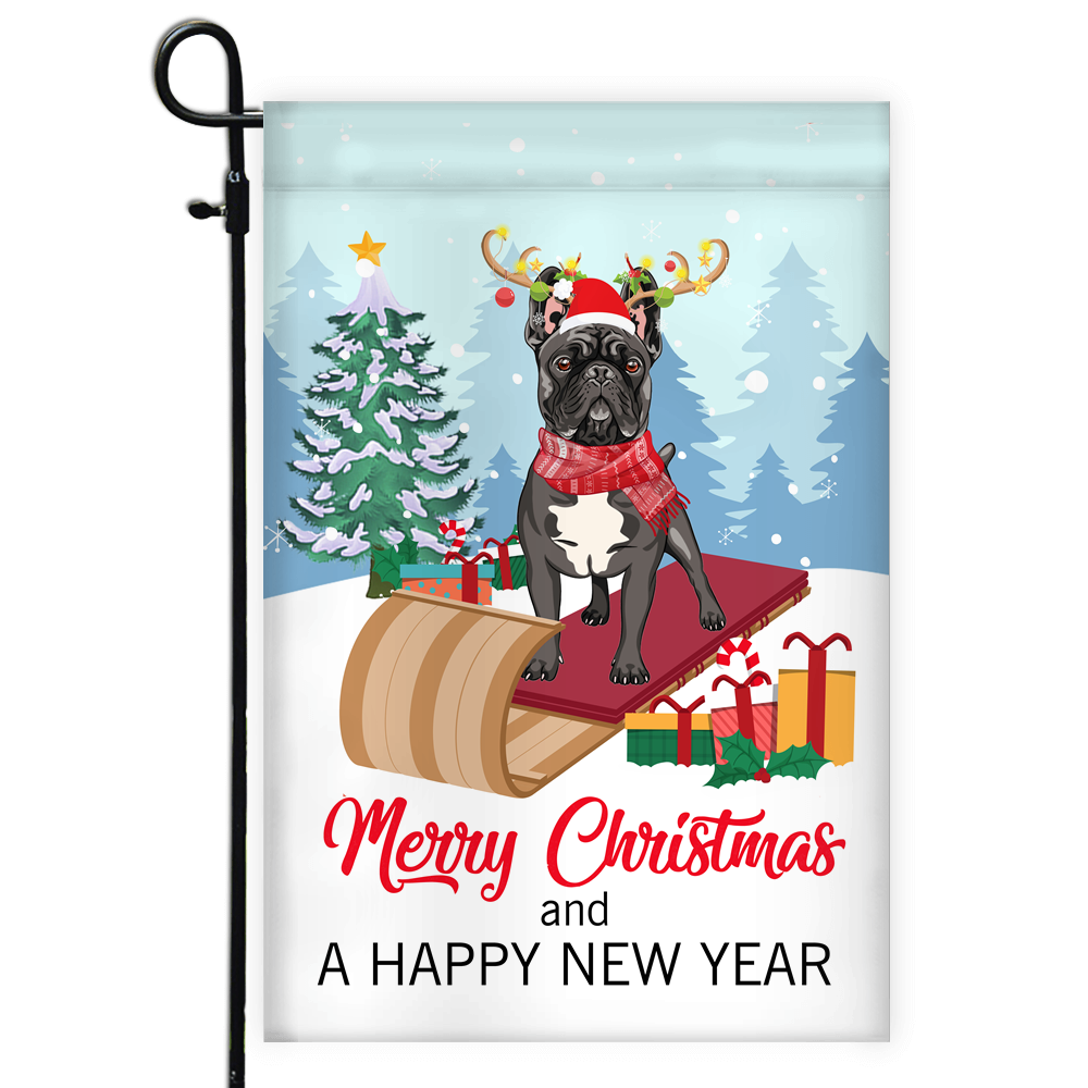 Dog French Bulldog Christmas Flag Merry Christmas and Happy New Year Welcome Gift for Dog Lovers Flag | Teecentury.com