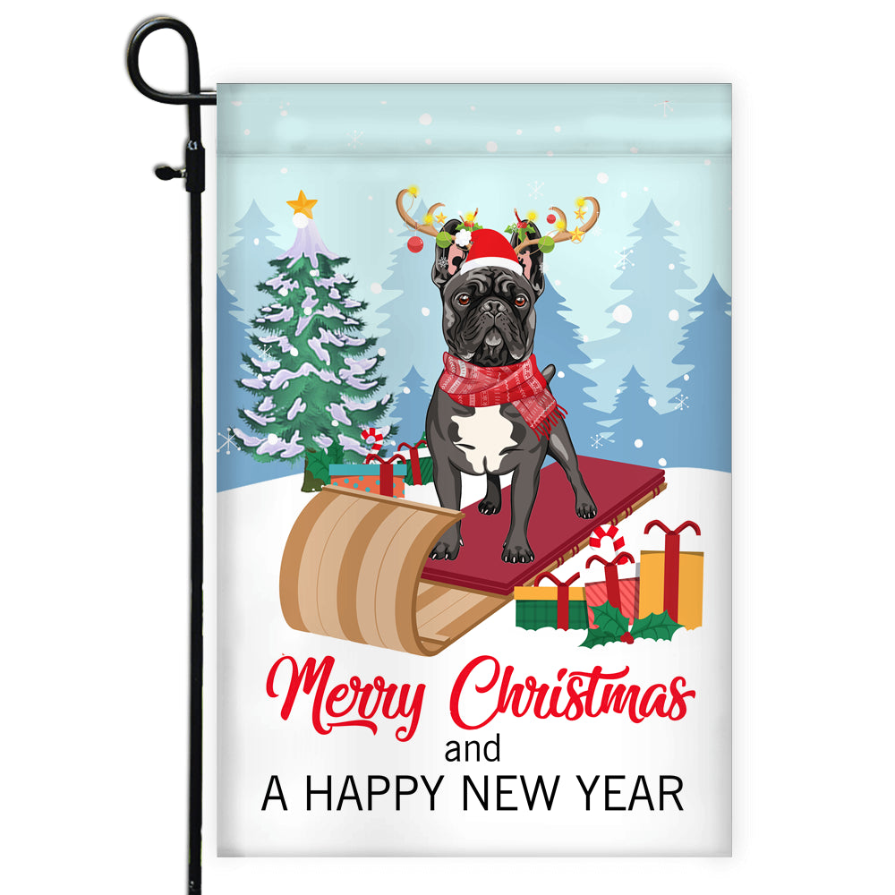 Dog French Bulldog Christmas Flag Merry Christmas and Happy New Year Welcome Gift for Dog Lovers Flag | Teecentury.com