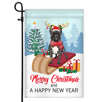 Dog French Bulldog Christmas Flag Merry Christmas and Happy New Year Welcome Gift for Dog Lovers Flag | Teecentury.com