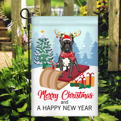 Dog French Bulldog Christmas Flag Merry Christmas and Happy New Year Welcome Gift for Dog Lovers Flag | Teecentury.com