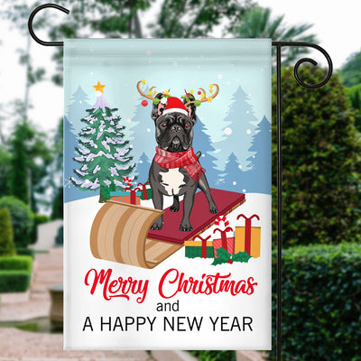 Dog French Bulldog Christmas Flag Merry Christmas and Happy New Year Welcome Gift for Dog Lovers Flag | Teecentury.com