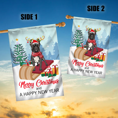 Dog French Bulldog Christmas Flag Merry Christmas and Happy New Year Welcome Gift for Dog Lovers Flag | Teecentury.com