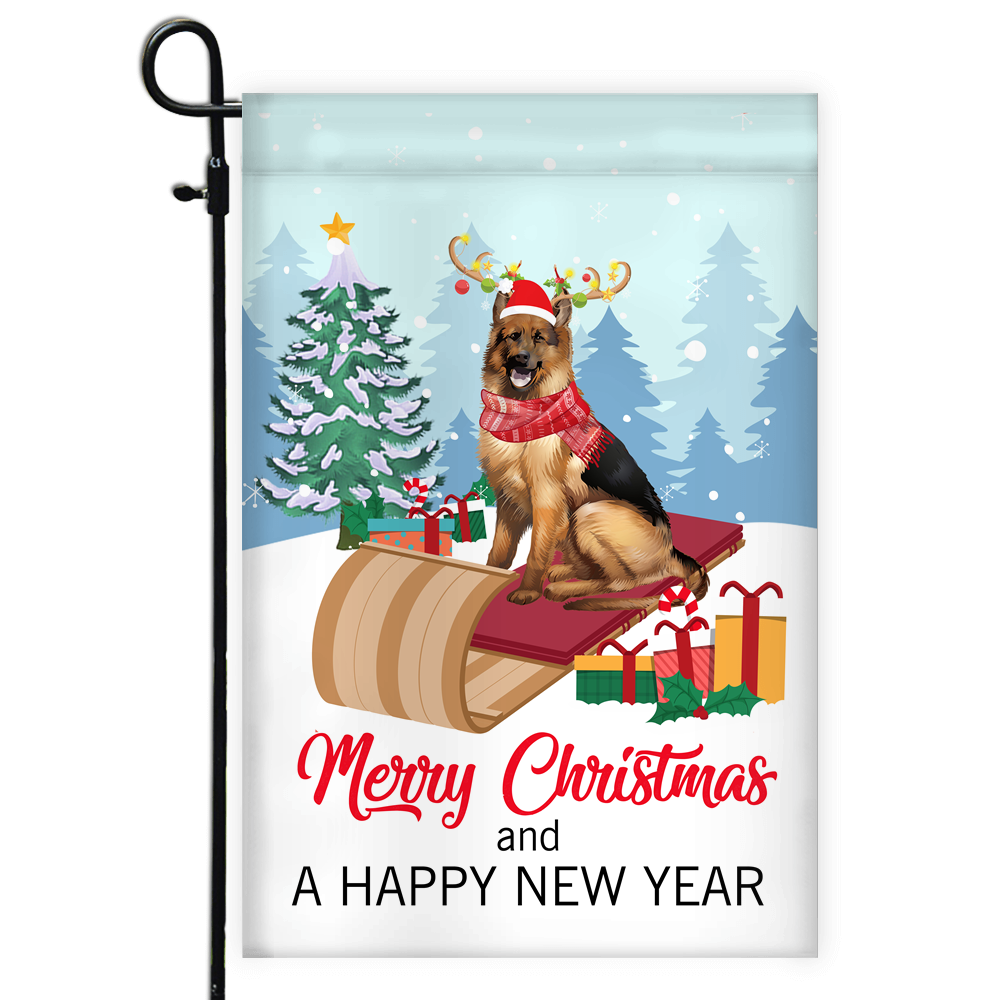 Dog German Shepherd Christmas Flag Merry Christmas and Happy New Year Welcome Gift for Dog Lovers Flag | Teecentury.com