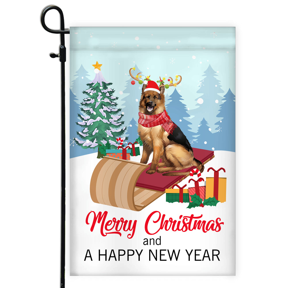 Dog German Shepherd Christmas Flag Merry Christmas and Happy New Year Welcome Gift for Dog Lovers Flag | Teecentury.com