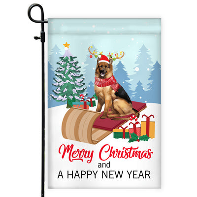 Dog German Shepherd Christmas Flag Merry Christmas and Happy New Year Welcome Gift for Dog Lovers Flag | Teecentury.com