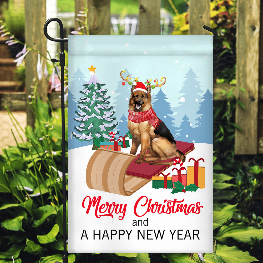 Dog German Shepherd Christmas Flag Merry Christmas and Happy New Year Welcome Gift for Dog Lovers Flag | Teecentury.com