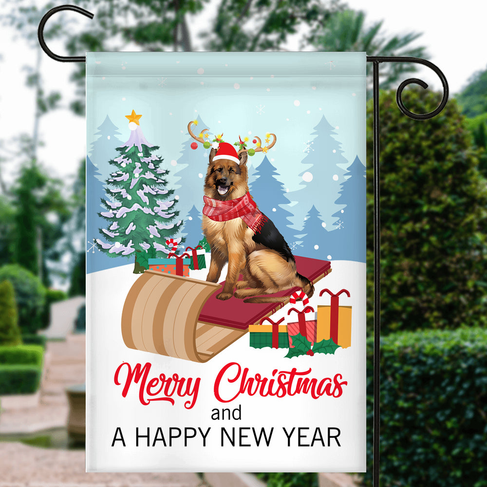 Dog German Shepherd Christmas Flag Merry Christmas and Happy New Year Welcome Gift for Dog Lovers Flag | Teecentury.com