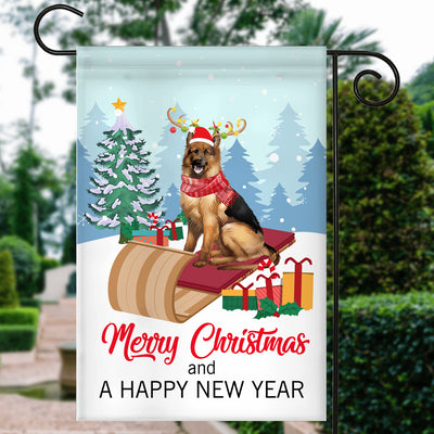 Dog German Shepherd Christmas Flag Merry Christmas and Happy New Year Welcome Gift for Dog Lovers Flag | Teecentury.com