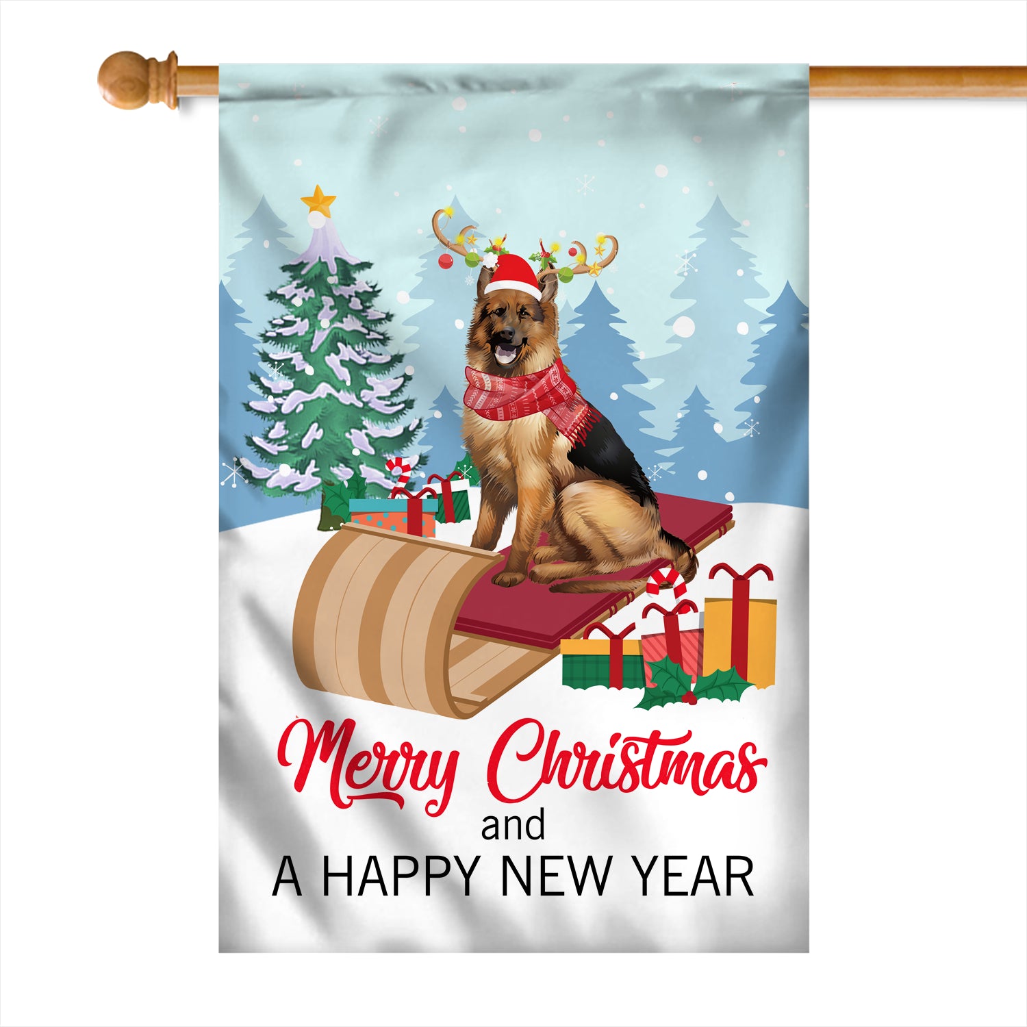Dog German Shepherd Christmas Flag Merry Christmas and Happy New Year Welcome Gift for Dog Lovers Flag | Teecentury.com