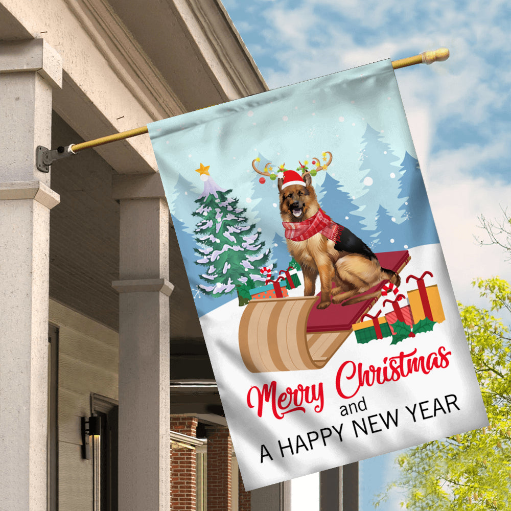 Dog German Shepherd Christmas Flag Merry Christmas and Happy New Year Welcome Gift for Dog Lovers Flag | Teecentury.com