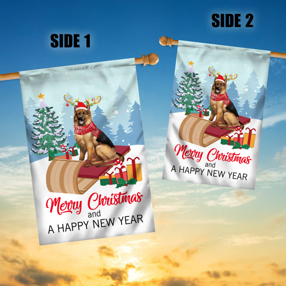 Dog German Shepherd Christmas Flag Merry Christmas and Happy New Year Welcome Gift for Dog Lovers Flag | Teecentury.com