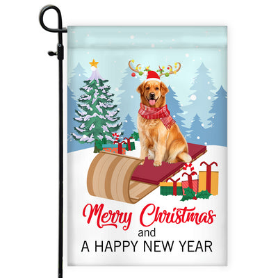 Dog Golden Retriever Christmas Flag Merry Christmas and Happy New Year Welcome Gift for Dog Lovers Flag | Teecentury.com