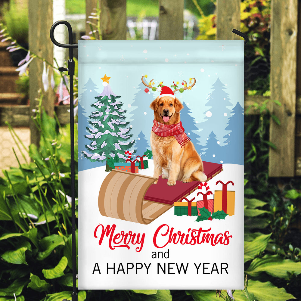 Dog Golden Retriever Christmas Flag Merry Christmas and Happy New Year Welcome Gift for Dog Lovers Flag | Teecentury.com