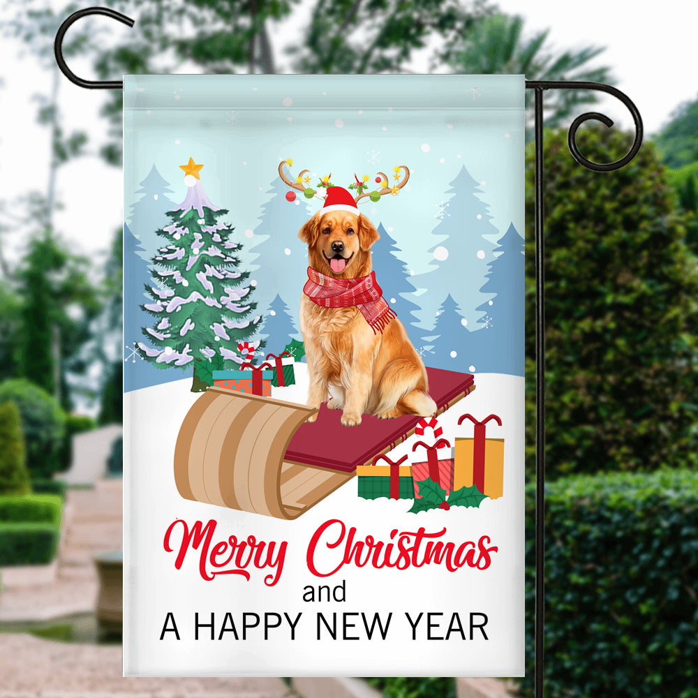 Dog Golden Retriever Christmas Flag Merry Christmas and Happy New Year Welcome Gift for Dog Lovers Flag | Teecentury.com