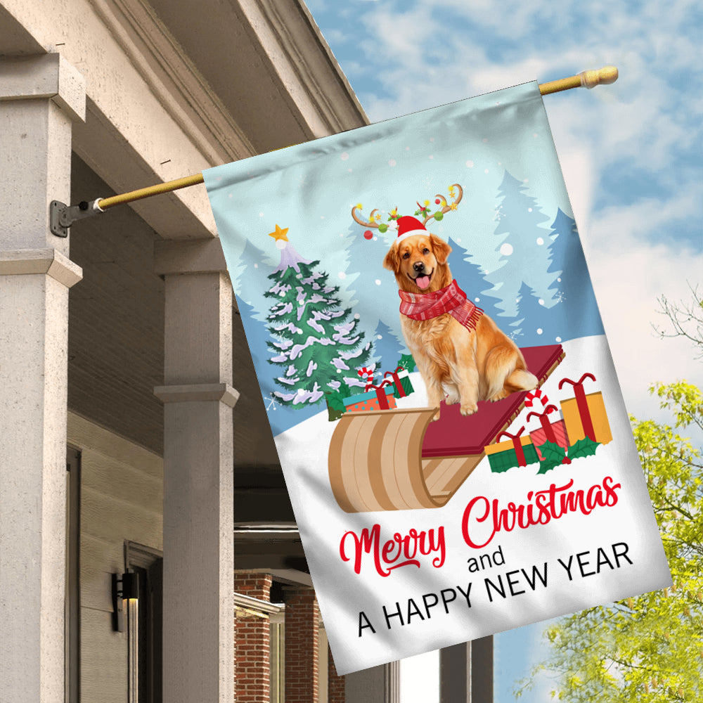 Dog Golden Retriever Christmas Flag Merry Christmas and Happy New Year Welcome Gift for Dog Lovers Flag | Teecentury.com