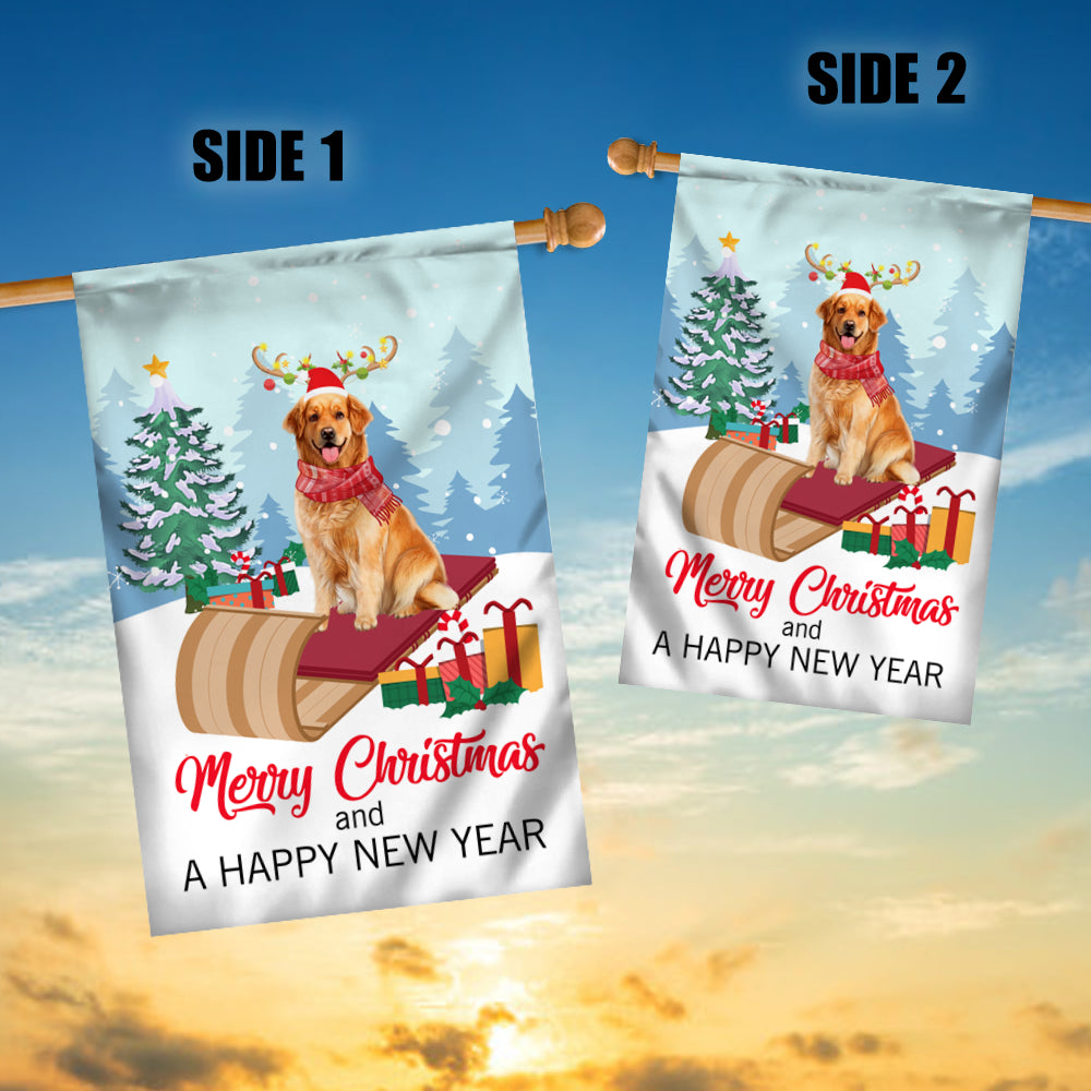 Dog Golden Retriever Christmas Flag Merry Christmas and Happy New Year Welcome Gift for Dog Lovers Flag | Teecentury.com