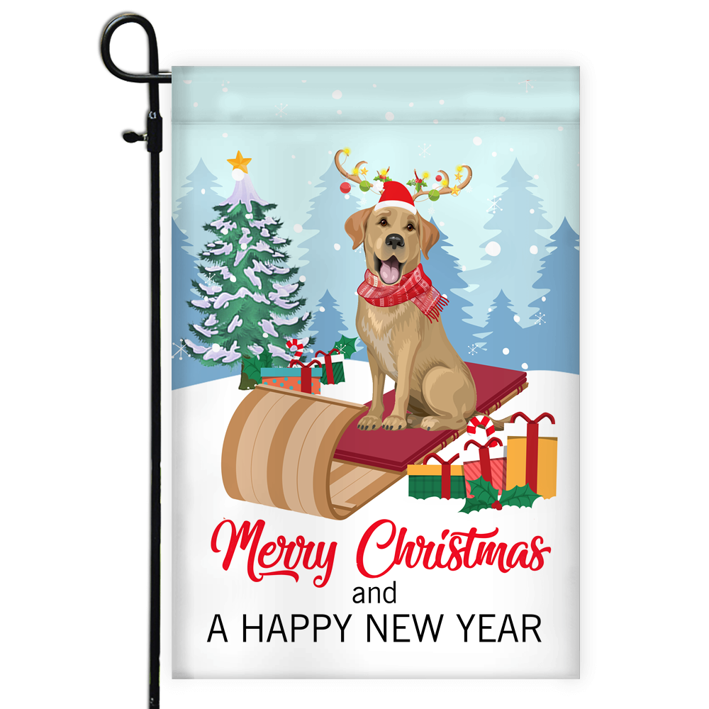Dog Labrador Christmas Flag Merry Christmas and Happy New Year Welcome Gift for Dog Lovers Flag | Teecentury.com