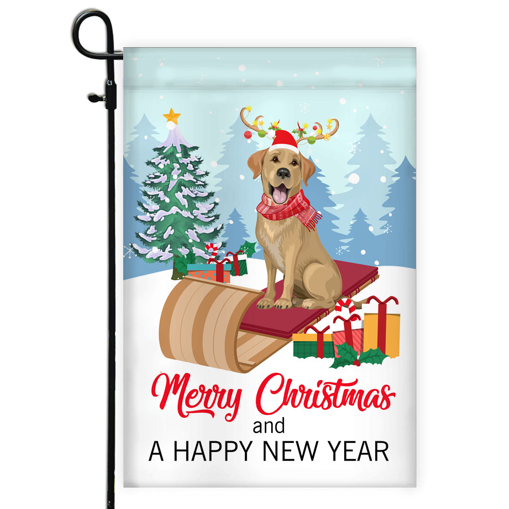 Dog Labrador Christmas Flag Merry Christmas and Happy New Year Welcome Gift for Dog Lovers Flag | Teecentury.com