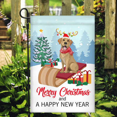 Dog Labrador Christmas Flag Merry Christmas and Happy New Year Welcome Gift for Dog Lovers Flag | Teecentury.com