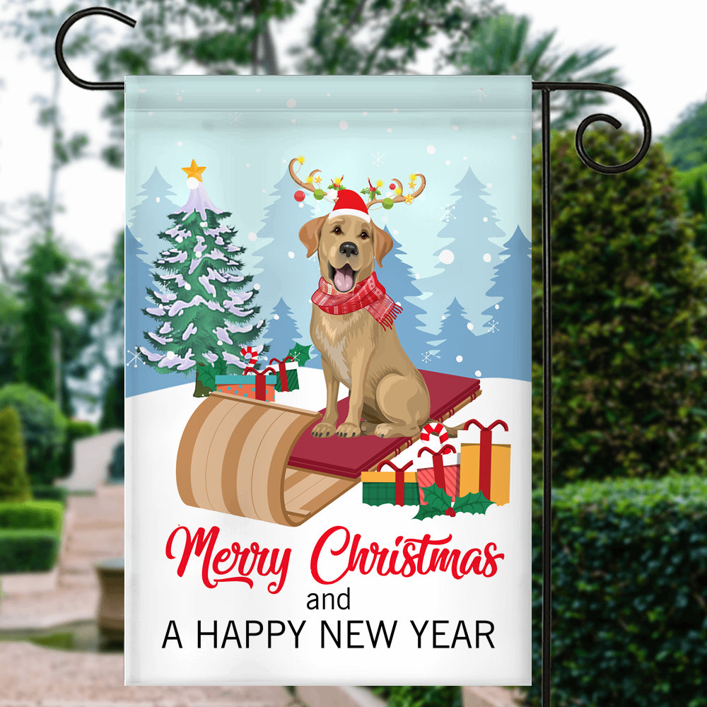 Dog Labrador Christmas Flag Merry Christmas and Happy New Year Welcome Gift for Dog Lovers Flag | Teecentury.com