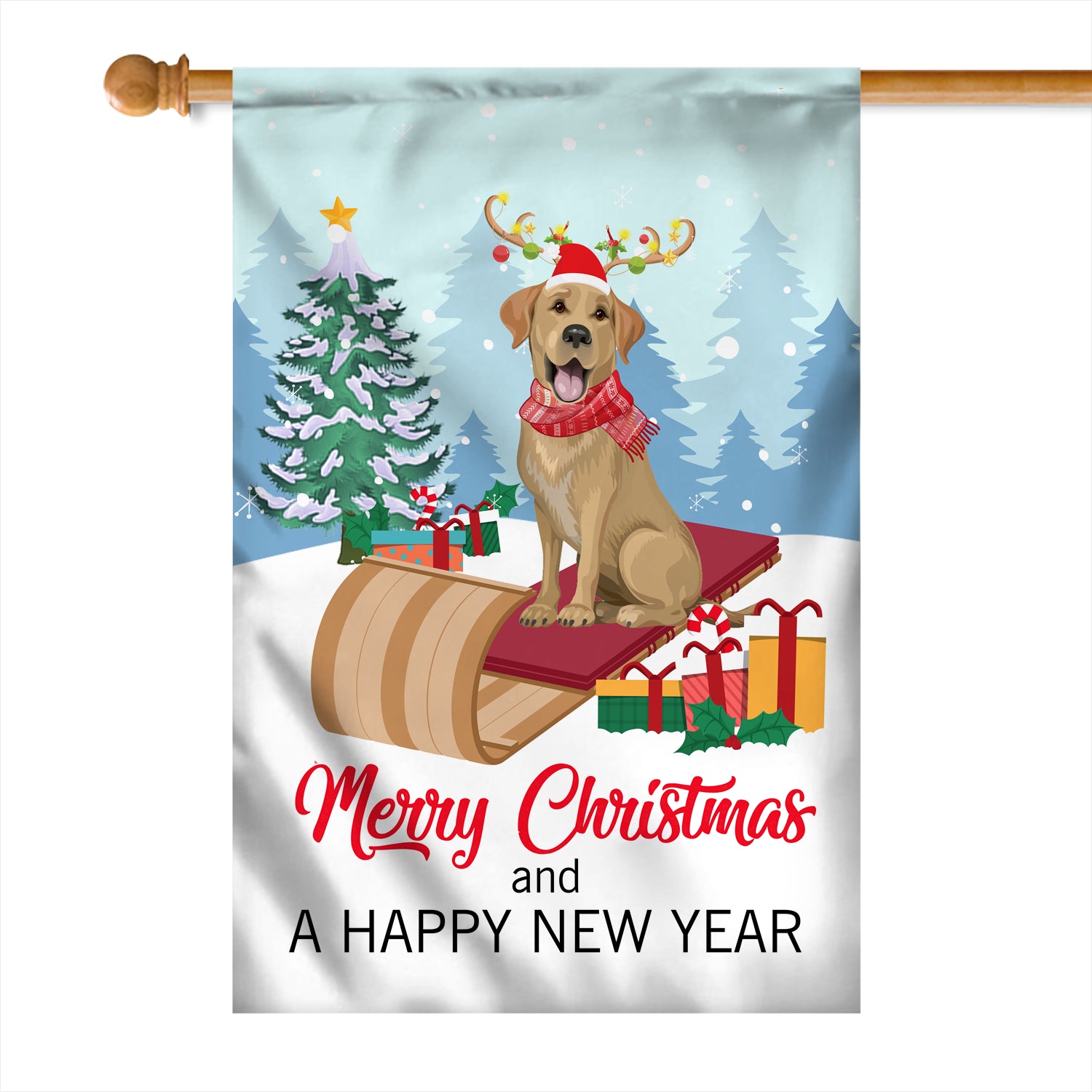Dog Labrador Christmas Flag Merry Christmas and Happy New Year Welcome Gift for Dog Lovers Flag | Teecentury.com