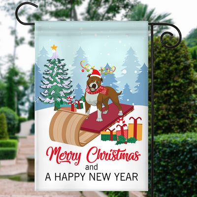 Dog Pitbull Christmas Flag Merry Christmas and Happy New Year Welcome Gift for Dog Lovers Flag | Teecentury.com