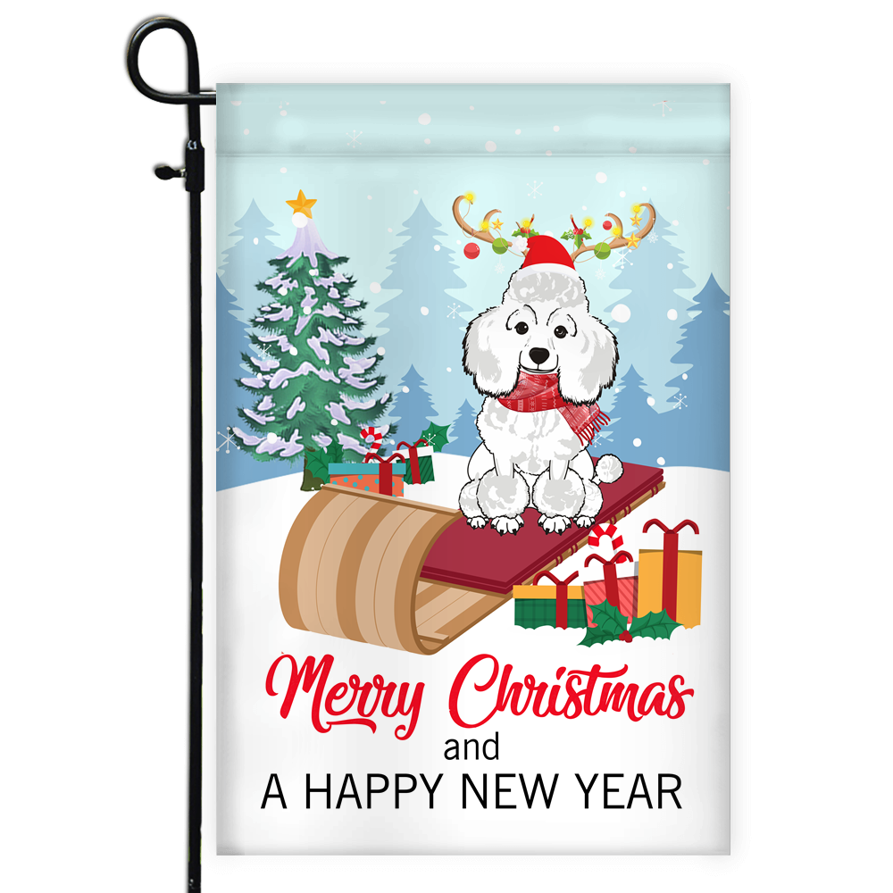 Dog Poodle Christmas Flag Merry Christmas and Happy New Year Welcome Gift for Dog Lovers Flag | Teecentury.com