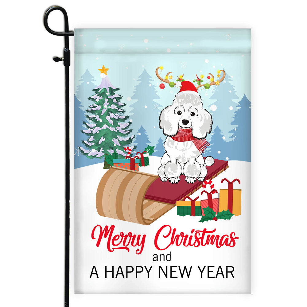Dog Poodle Christmas Flag Merry Christmas and Happy New Year Welcome Gift for Dog Lovers Flag | Teecentury.com