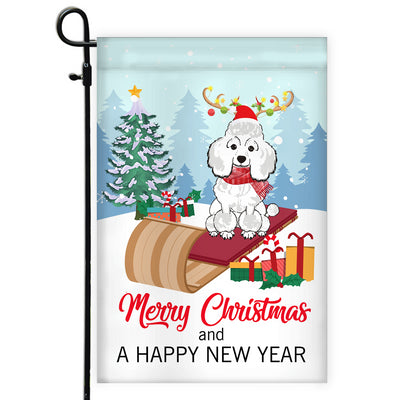 Dog Poodle Christmas Flag Merry Christmas and Happy New Year Welcome Gift for Dog Lovers Flag | Teecentury.com