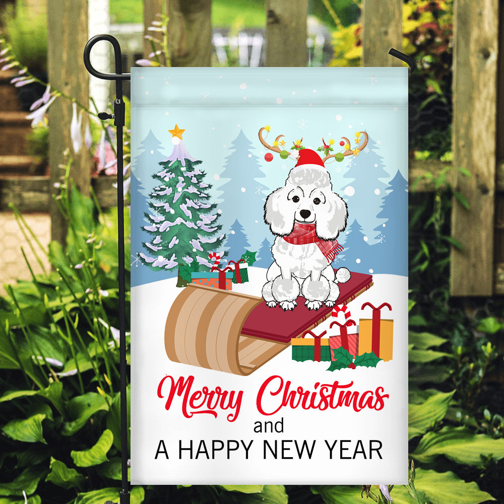 Dog Poodle Christmas Flag Merry Christmas and Happy New Year Welcome Gift for Dog Lovers Flag | Teecentury.com