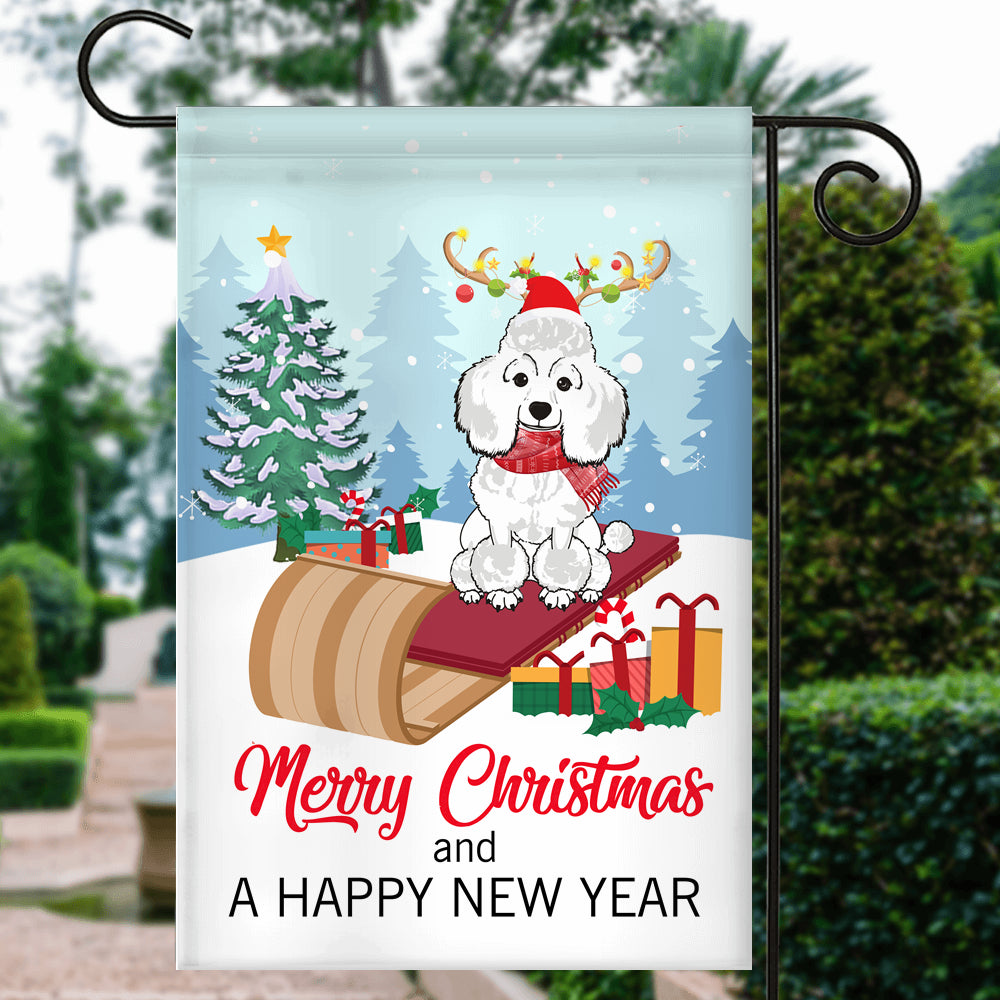 Dog Poodle Christmas Flag Merry Christmas and Happy New Year Welcome Gift for Dog Lovers Flag | Teecentury.com