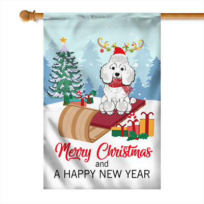 Dog Poodle Christmas Flag Merry Christmas and Happy New Year Welcome Gift for Dog Lovers Flag | Teecentury.com