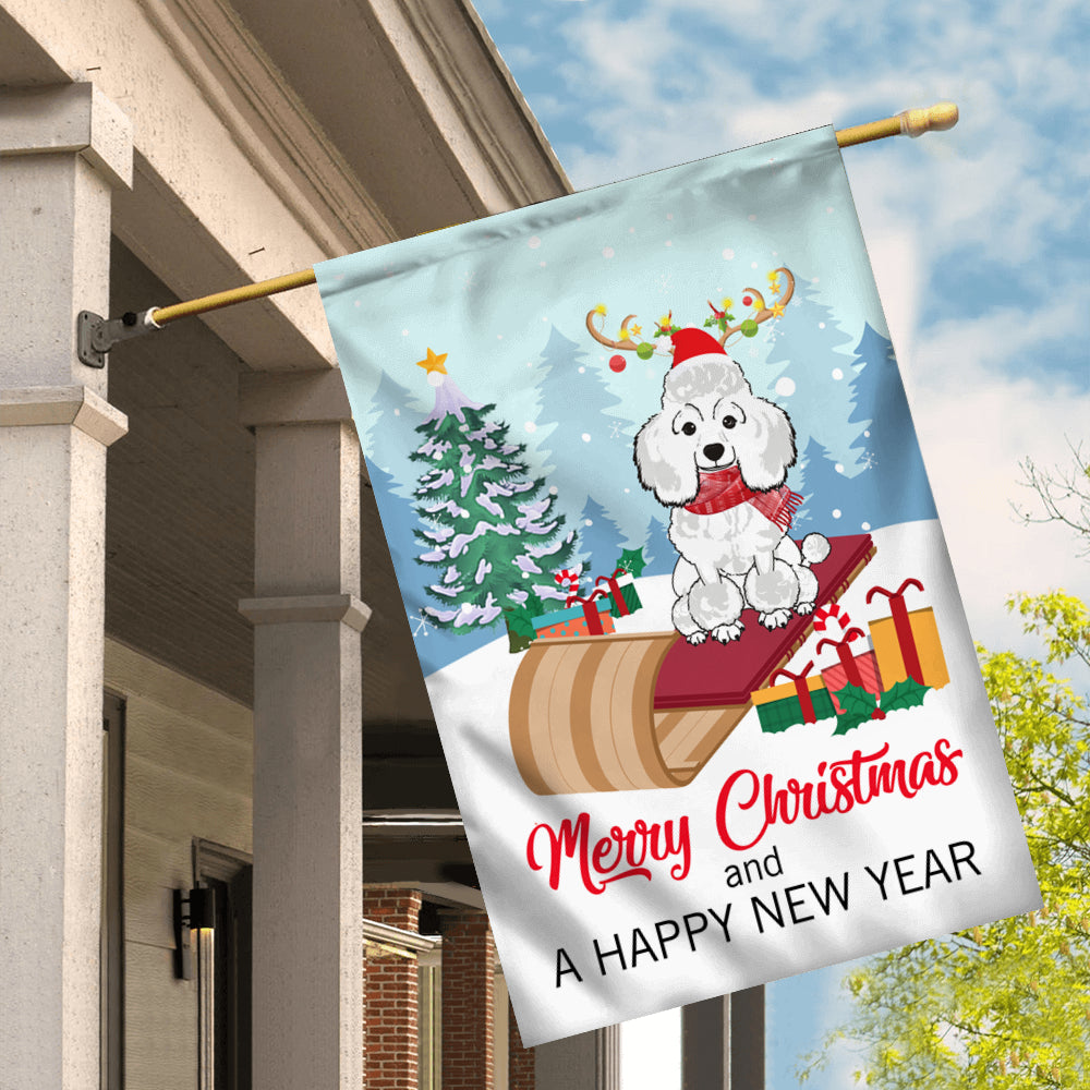 Dog Poodle Christmas Flag Merry Christmas and Happy New Year Welcome Gift for Dog Lovers Flag | Teecentury.com