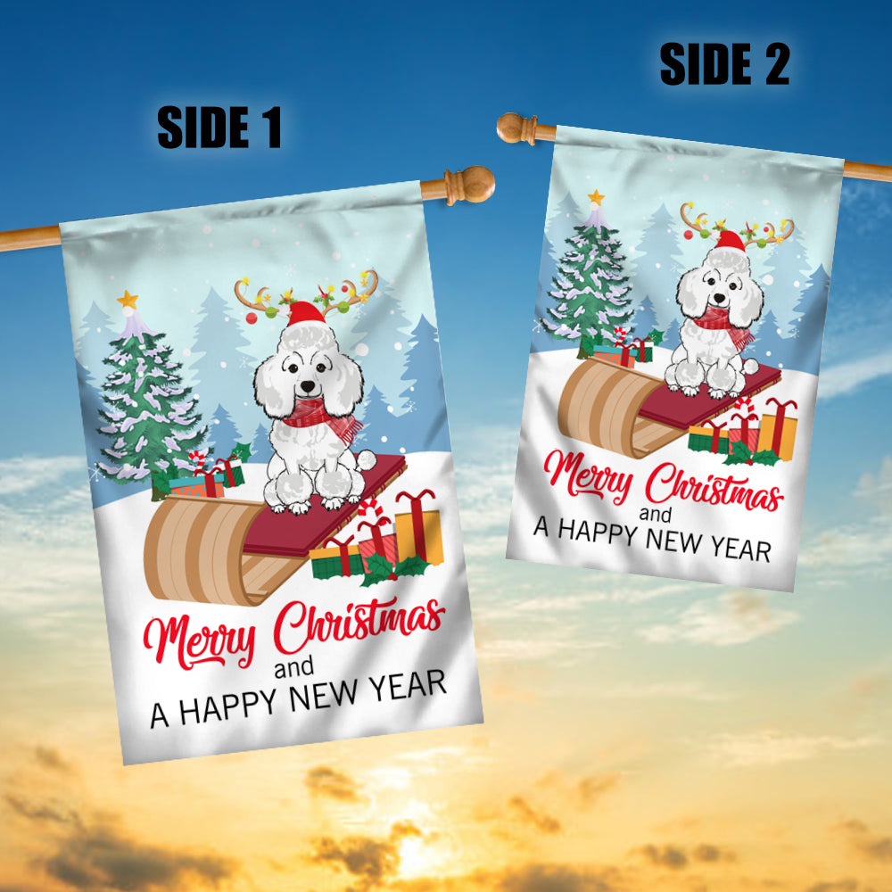 Dog Poodle Christmas Flag Merry Christmas and Happy New Year Welcome Gift for Dog Lovers Flag | Teecentury.com