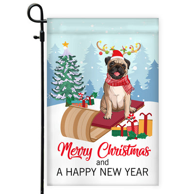 Dog Pug Christmas Flag Merry Christmas and Happy New Year Welcome Gift for Dog Lovers Flag | Teecentury.com
